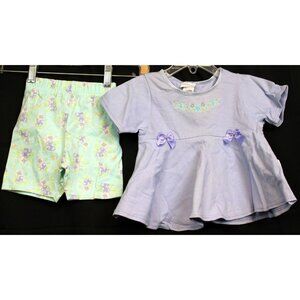 Y2K Carter's Outfit sz 2T Flared Shirt Biker Blueberry Floral Shorts Purple Girl
